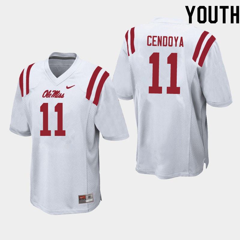 Youth #11 Jacob Cendoya Ole Miss Rebels College Football Jerseys Sale-White